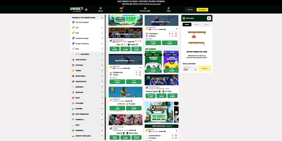 Unibet, paris sportifs en direct